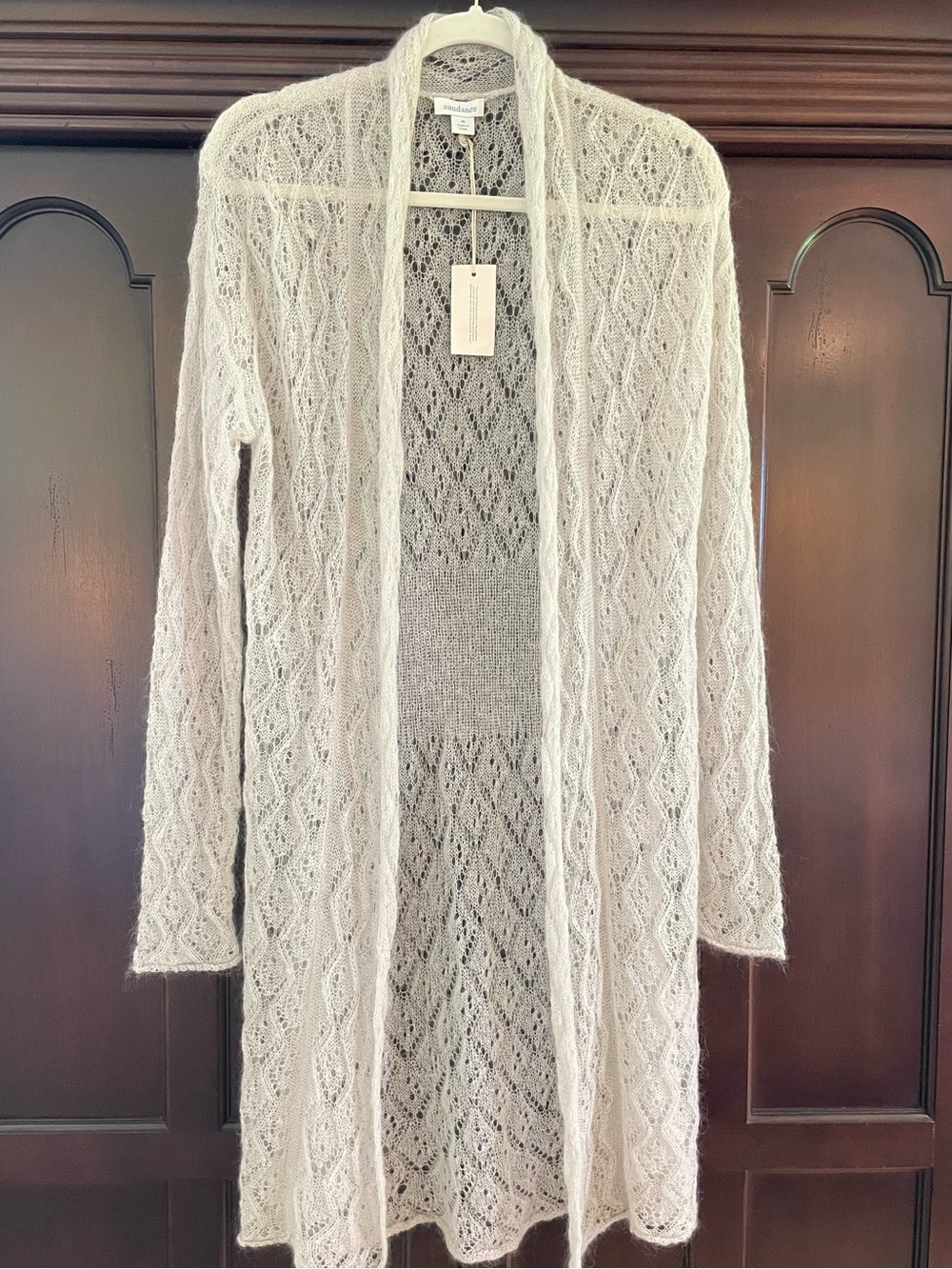 Sundance Longline Duster Cardigan M Cream Wool Mohair Delicate Open Knit NWOT